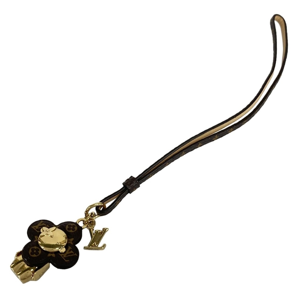 Louis Vuitton Brown Monogram Flower Wrist Strap Key Charm with Gold Hardware